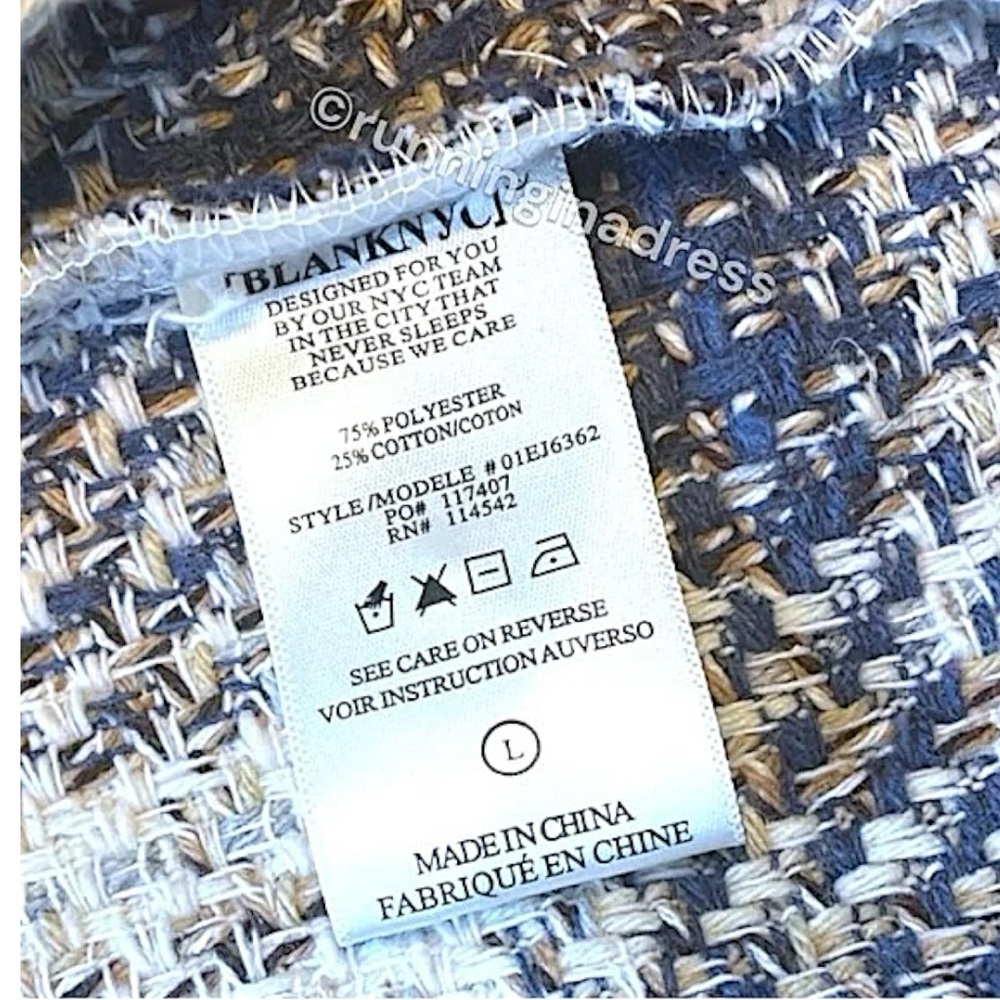 NWT BlankNYC Cropped Tweed Jacket In Blue Cream Plaid Size Large - Picture 12 of 16